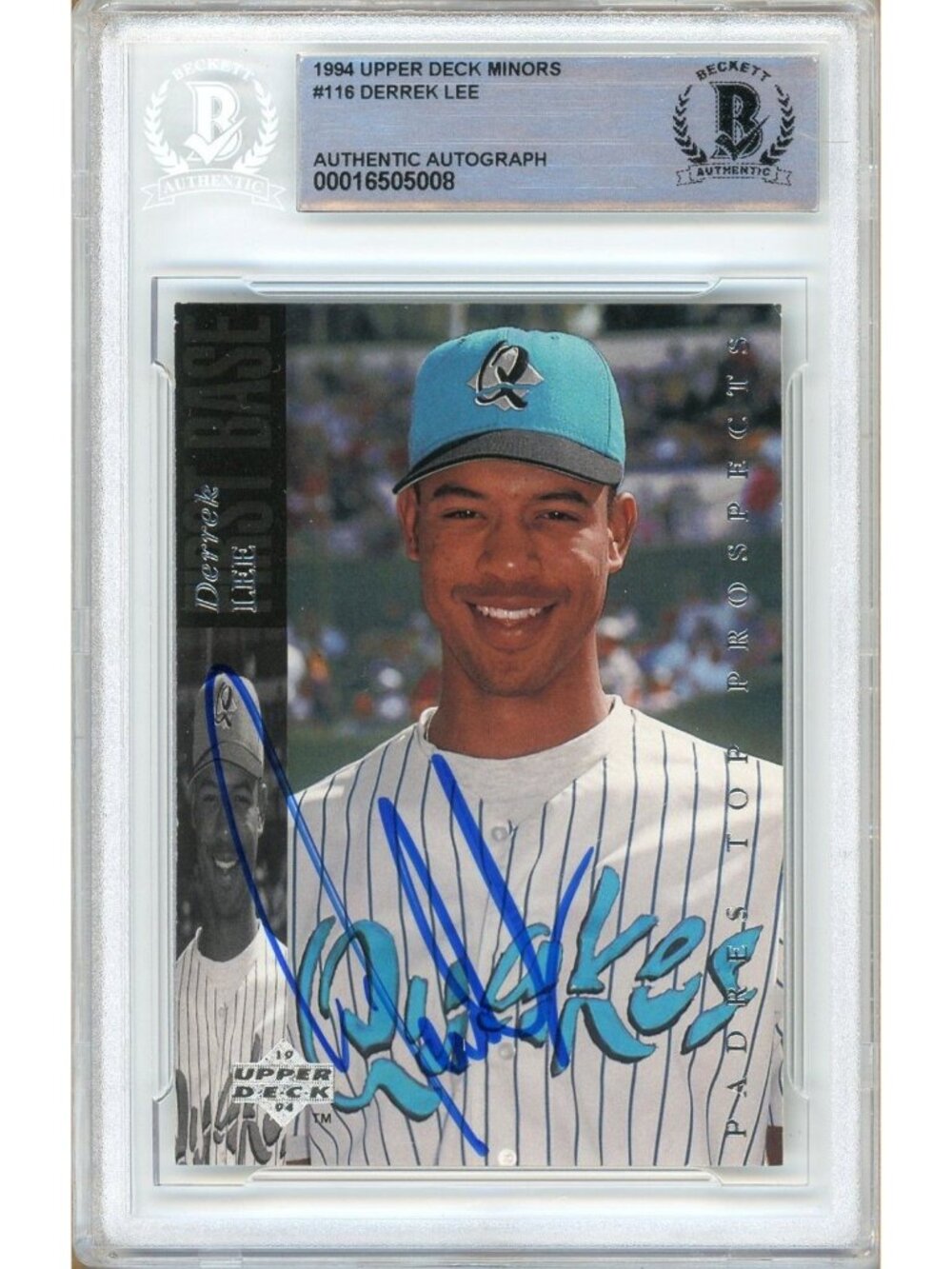 Derrek Lee Signed 1994 Upper Deck Minors #116 San Diego Padres BAS Slabbed Auto